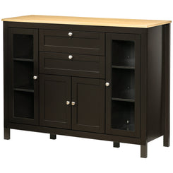 HOMCOM Buffet Cabinet Sideboard with 2 Drawers, 3 Storage Cabinets, Glass Doors and Adjustable Shelves, Dark Brown