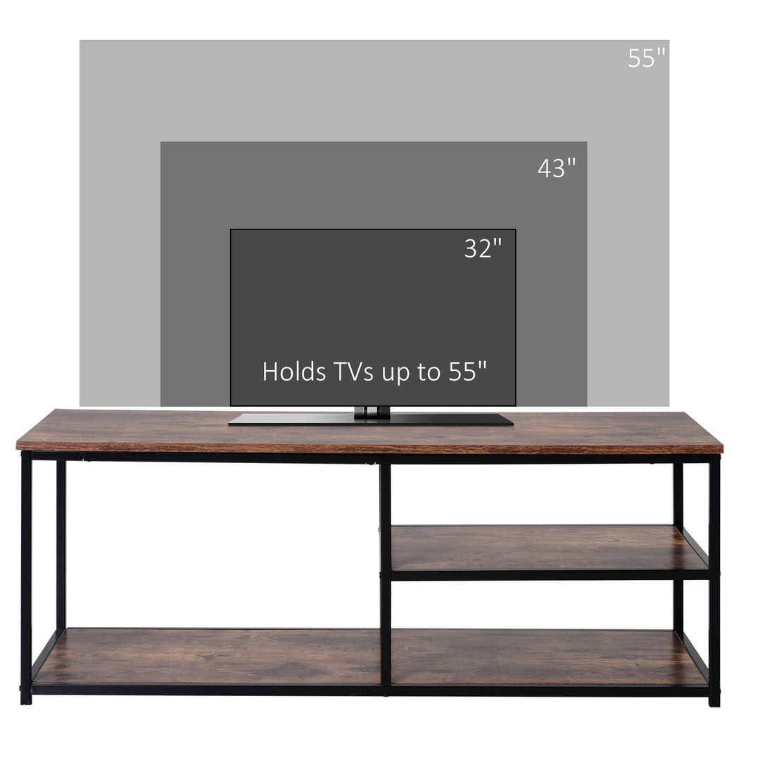 HOMCOM Industrial TV stand for TVs up to 55", TV Cabinet with Storage Shelves Metal Frame, Media Console for Living Room, Rustic Brown