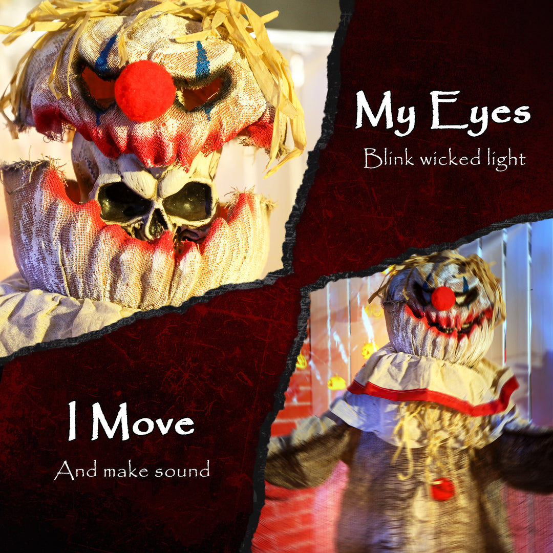 Outsunny 68" Life Size Halloween Animated Pumpkin Clown with Glowing LED Eyes, Battery Operated, Indoor Party Props