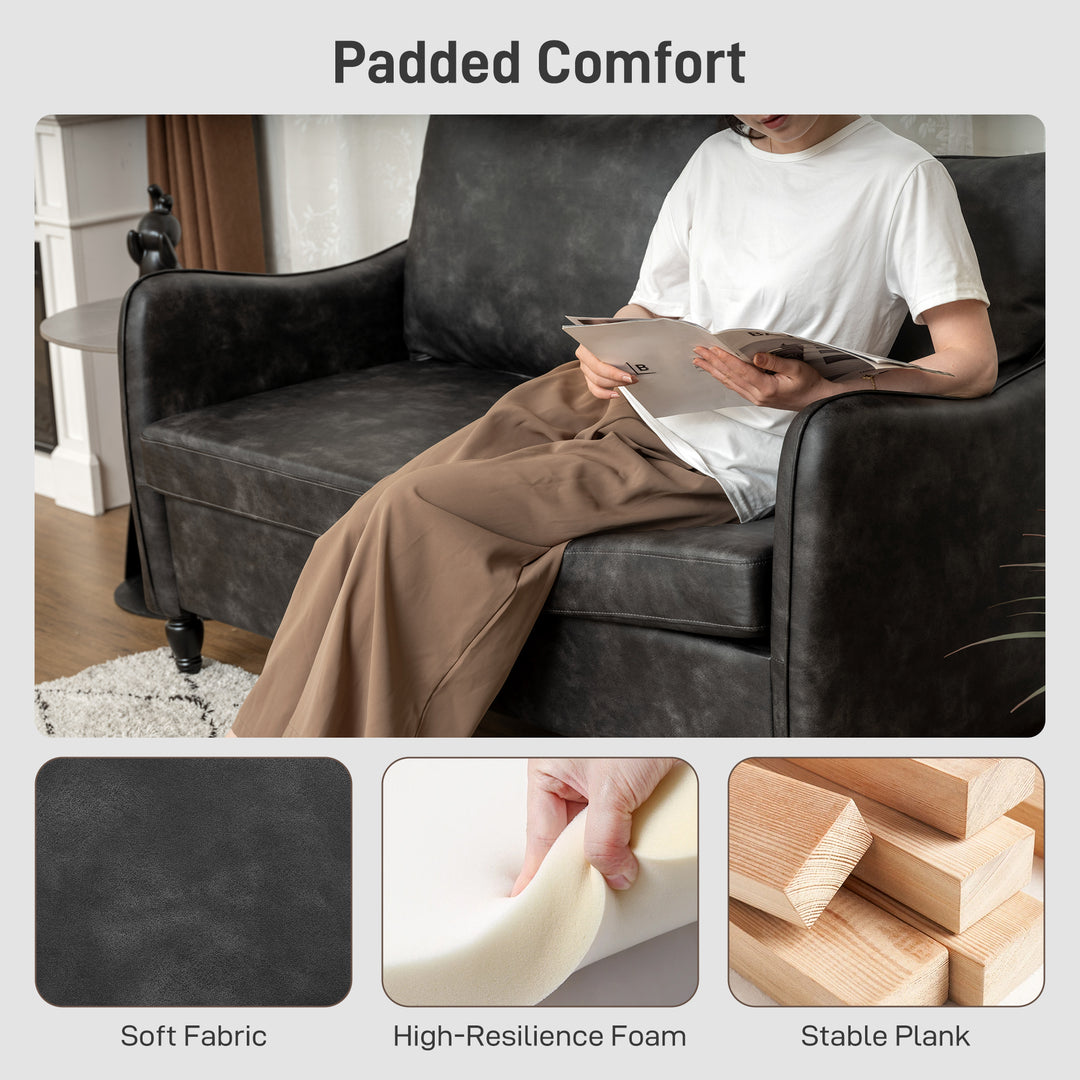 HOMCOM 55" Loveseat Sofa, Small 2 Seater Couch with Solid Wood Legs, Modern PU Leather Upholstered Sofa for Small Spaces, Brown