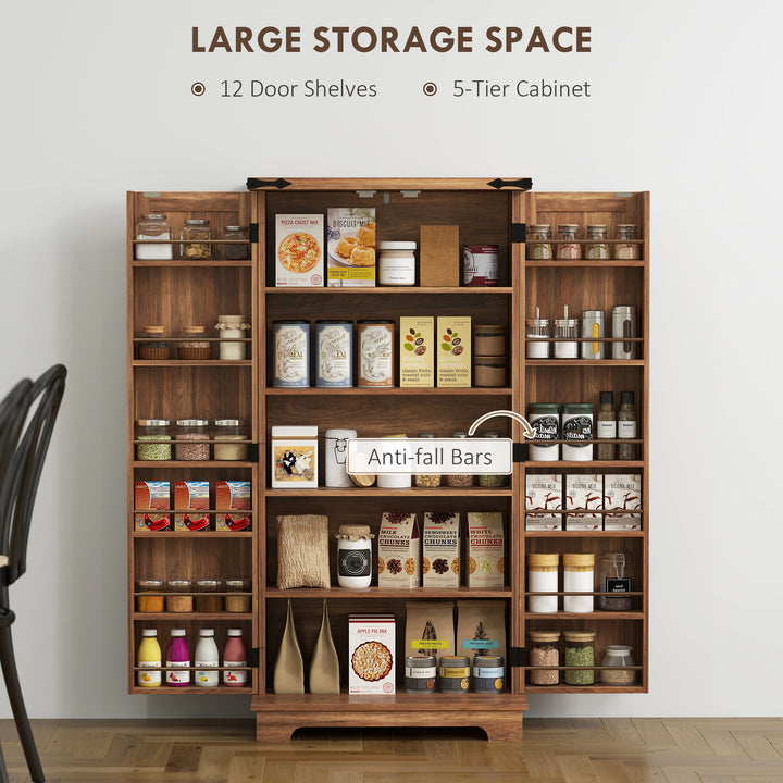 HOMCOM 47" Kitchen Pantry Storage Cabinet, Farmhouse Kitchen Pantry Cabinet with Adjustable Shelves and Door Shelves, Black