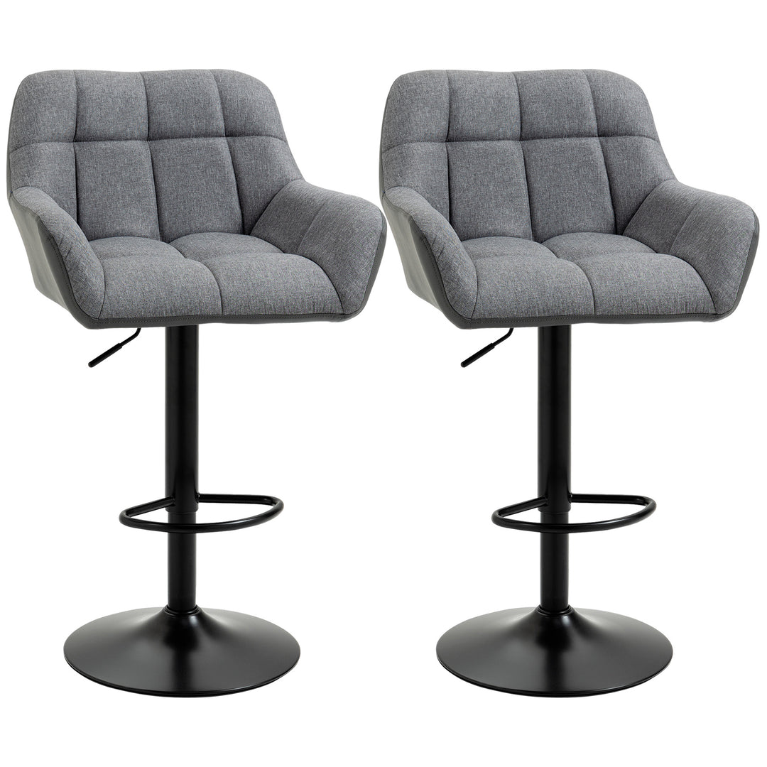 HOMCOM Swivel Barstools Set of 2 Adjustable Bar Stools with Footrest Armrests and PU Leather Back for Dining Room Grey