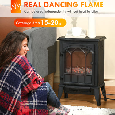 HOMCOM Electric Fireplace Stove, Freestanding Fireplace Heater with Realistic Flame, Adjustable brightness, Overheating Safety System, Black
