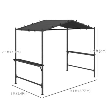 Outsunny 9' x 5' BBQ Grill Gazebo Tent, Garden Grill Canopy Outdoor Grill Shelter w/ Steel Frame and Serving Shelves, Dark Grey