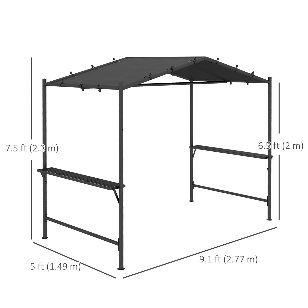 Outsunny 9' x 5' BBQ Grill Gazebo Tent, Garden Grill Canopy Outdoor Grill Shelter w/ Steel Frame and Serving Shelves, Dark Grey