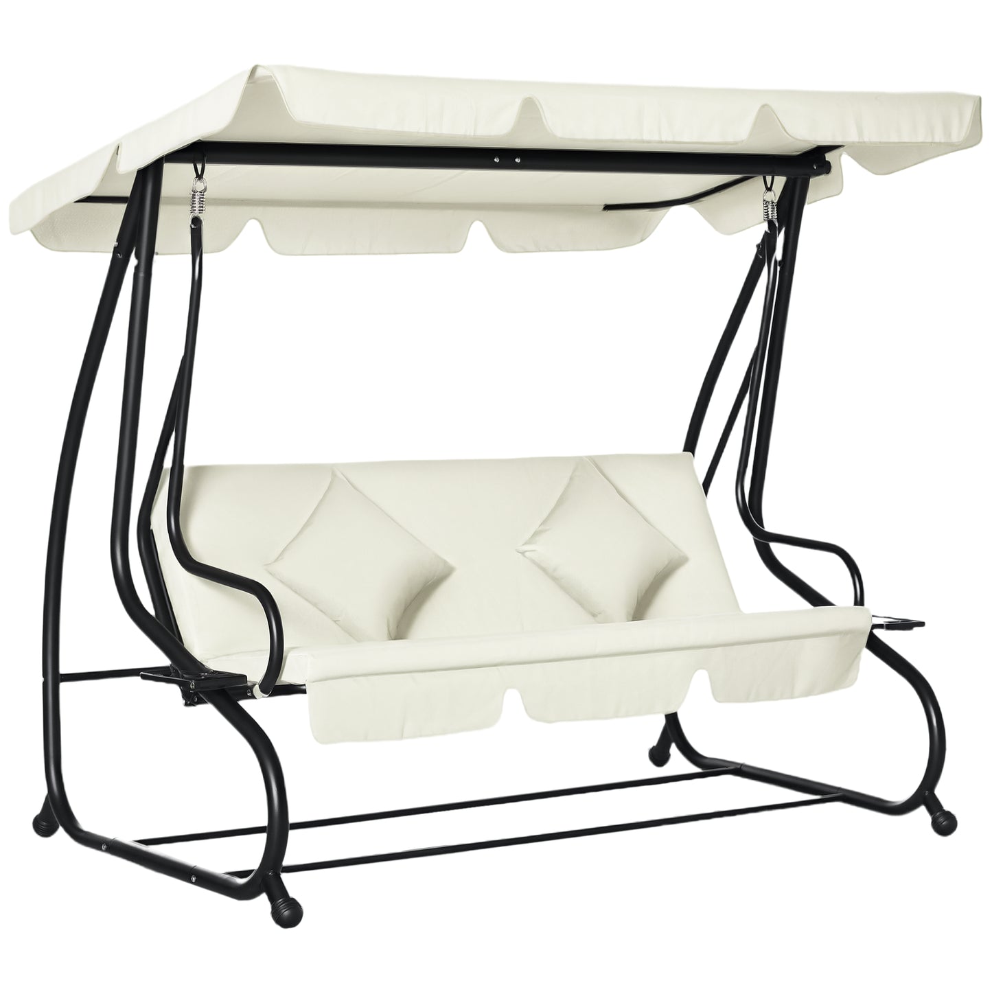 Outsunny 3 Seater Patio Swing Chair Convertible Cushioned Bed Outdoor Porch with Canopy and Pillow