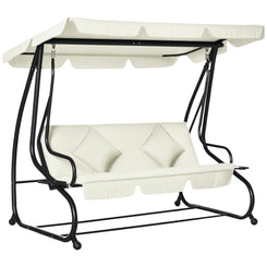 Outsunny 3 Seater Patio Swing Chair Convertible Cushioned Bed Outdoor Porch with Canopy and Pillow