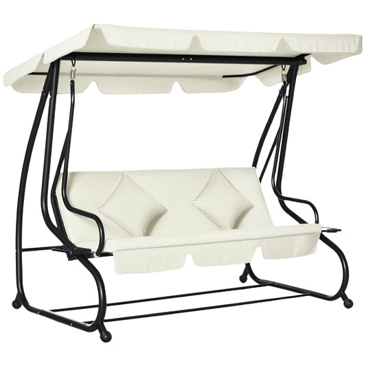 Outsunny 3 Seater Patio Swing Chair Convertible Cushioned Bed Outdoor Porch with Canopy and Pillow
