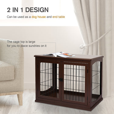 PawHut 26" Wooden Dog Cage with Double Door Entrance & Simple Modern Design, Brown