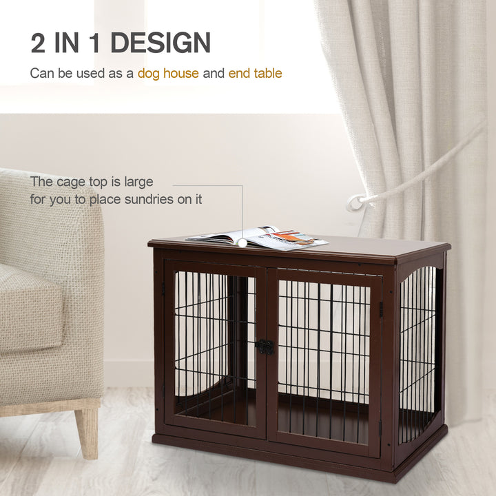 PawHut 26" Wooden Dog Cage with Double Door Entrance & Simple Modern Design, Brown