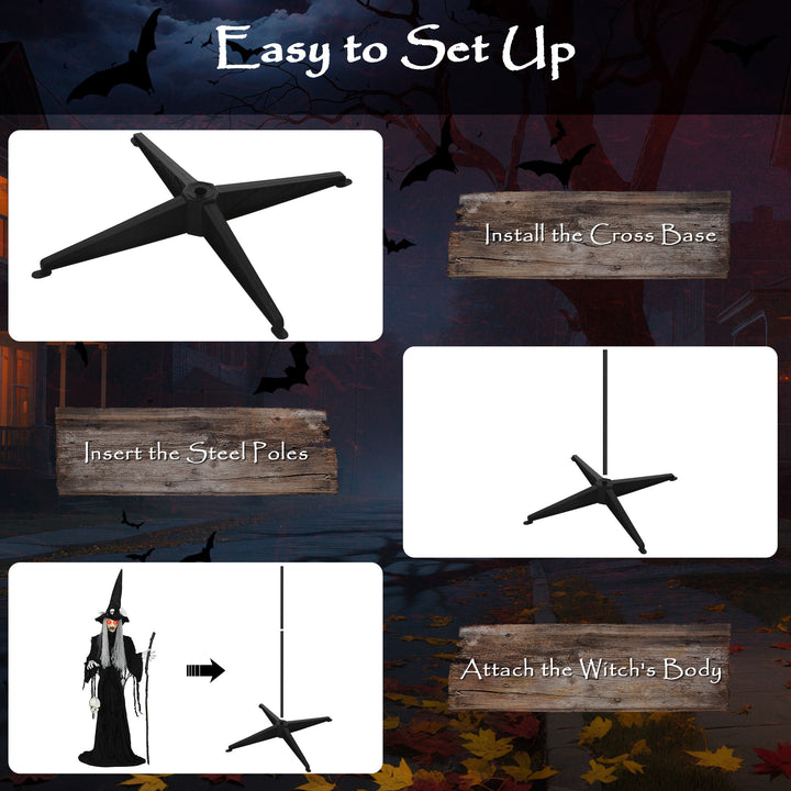 Outsunny Animatronics Standing Witch, Voice-Activated Prop, Sound Activated Moving Head & Flashing Eyes, Easy Setup Indoor, Black