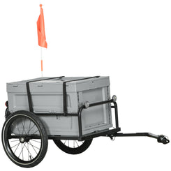 Aosom Steel Trailer for Bike, Bicycle Cargo Trailer with Storage Box, Safe Reflectors, Max Load 88LBS