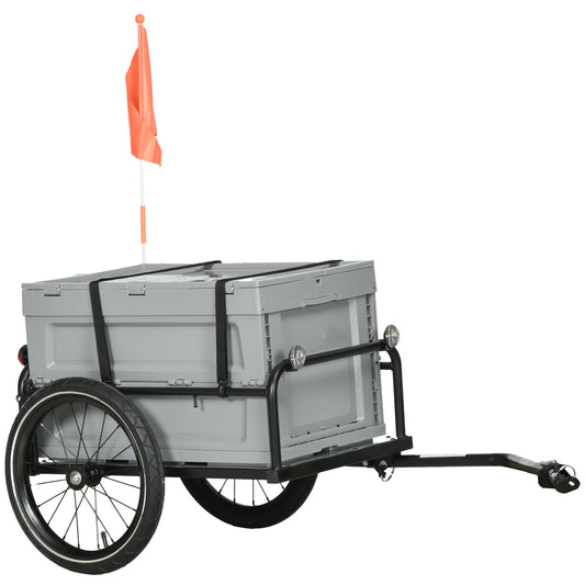 Aosom Steel Trailer for Bike, Bicycle Cargo Trailer with Storage Box, Safe Reflectors, Max Load 88LBS