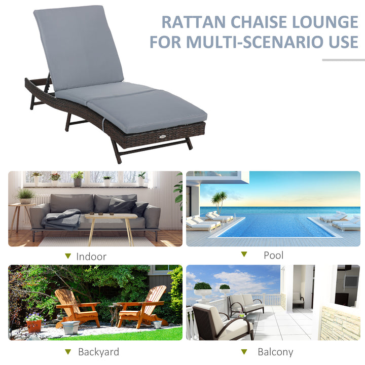 Outsunny Wicker Patio Lounger, Outdoor S Shape Recliners Lounge Chair w/ 5-Level Adjustable Backrest, Soft Padded Cushion for Outdoor Use, Cream White