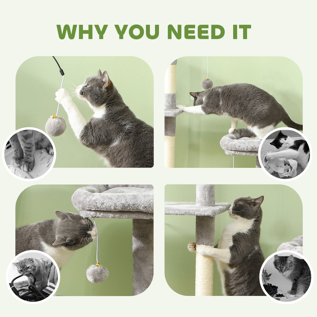 PawHut 53" Cat Tree, Cat Tower with Scratching Posts, Cat Condo, Beds, Platforms, Toy Balls for Indoor Cats, Dark Grey