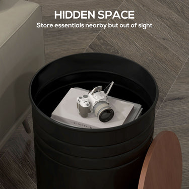 HOMCOM Round Side Table Set of 2, Nesting Coffee Tables w/ Wooden Lid, Metal Frame and Hidden Storage Space for Bedroom, Black