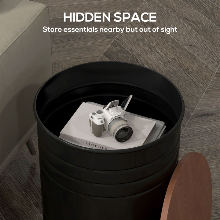 HOMCOM Round Side Table Set of 2, Nesting Coffee Tables w/ Wooden Lid, Metal Frame and Hidden Storage Space for Bedroom, Black