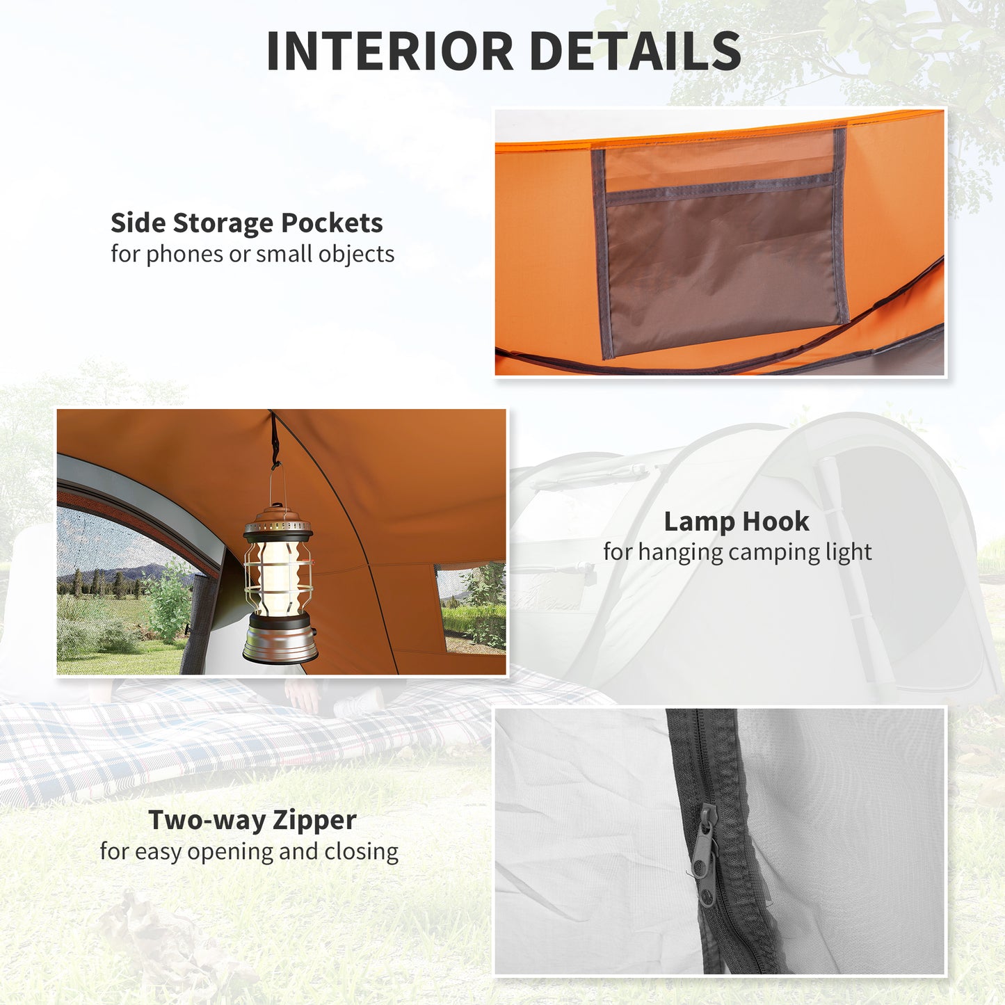 Outsunny 4 Person Camping Tent, Easy Pop Up Tent with Doors, Windows and Carry Bag, Automatic Setup Tent for Hiking, Orange