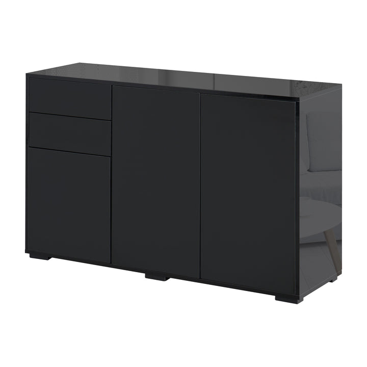 HOMCOM Kitchen Sideboard Storage Cabinet, Modern Coffee Bar with Push-Open Design and 2 Drawers for Living Room, Black