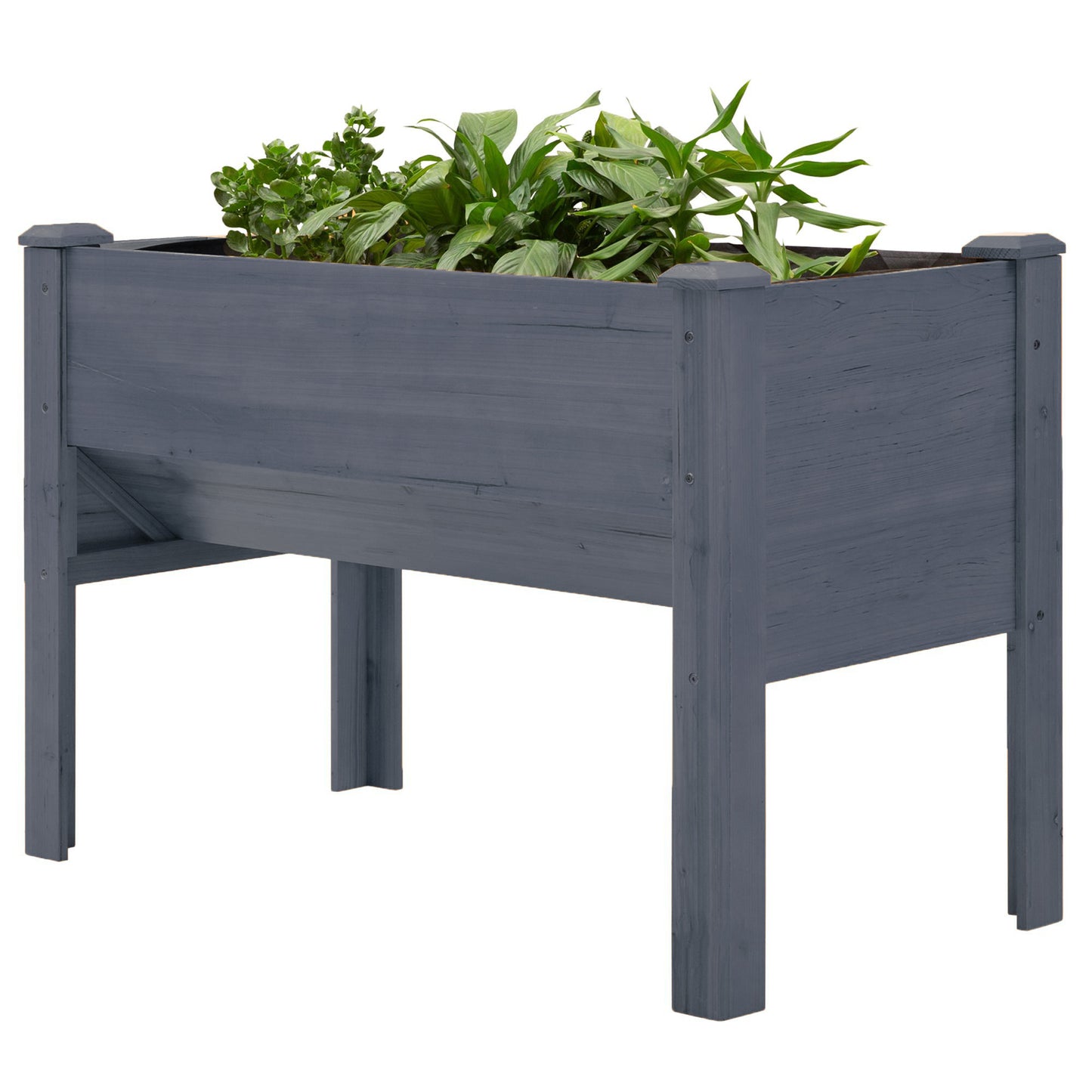Outsunny Wooden Raised Garden Plant Stand Outdoor Tall Flower Bed Box with Hooks, 48" x 24" x 32", Nature Wood