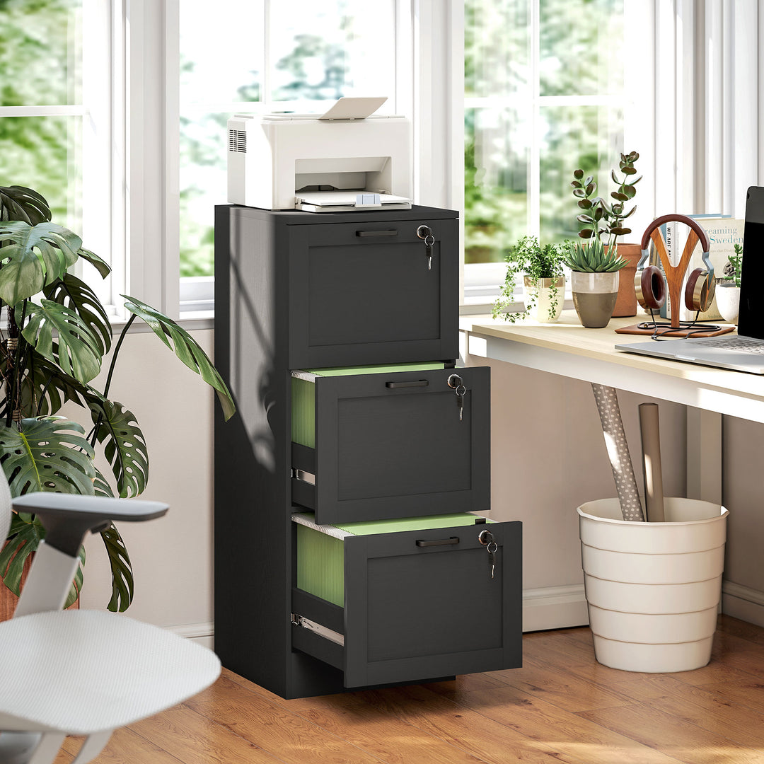 HOMCOM Vertical Filing Cabinet with 3 Drawers, Lock, File Cabinet for Home Office, A4 and Letter Size Files, White