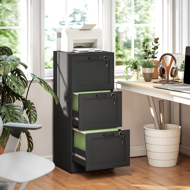 HOMCOM Vertical Filing Cabinet with 3 Drawers, Lock, File Cabinet for Home Office, A4 and Letter Size Files, White