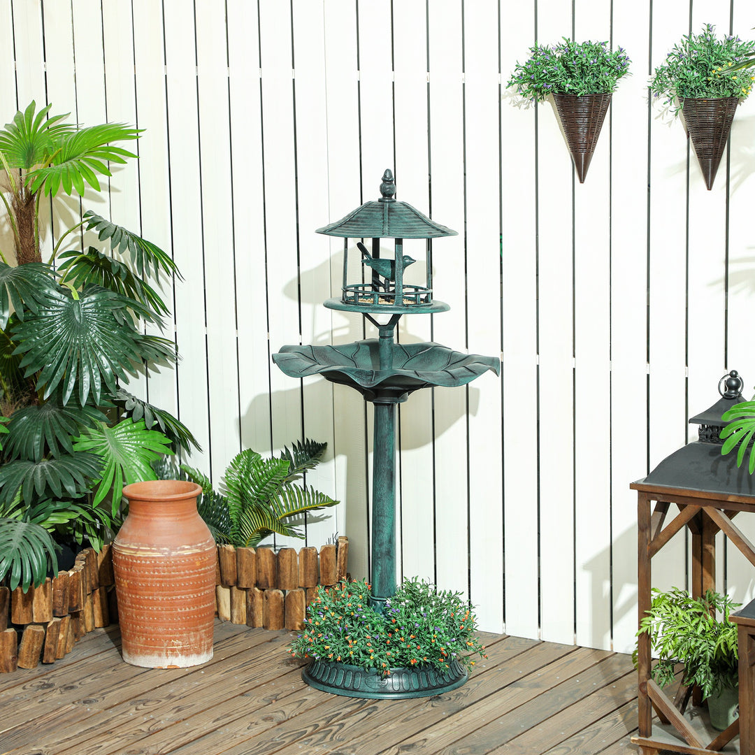 Outsunny 3-in-1 Garden Bird Bath Bowl Pedastal with Large Water Basin, Bird Feeder & Underneath Flower Planter, Green