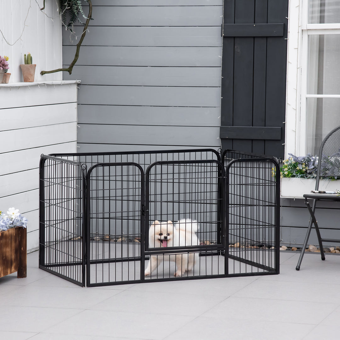 PawHut 32"W 4-Panel Metal Dog Pen Exercise Pet Playpen Dog Indoor/Outdoor Fence, Black