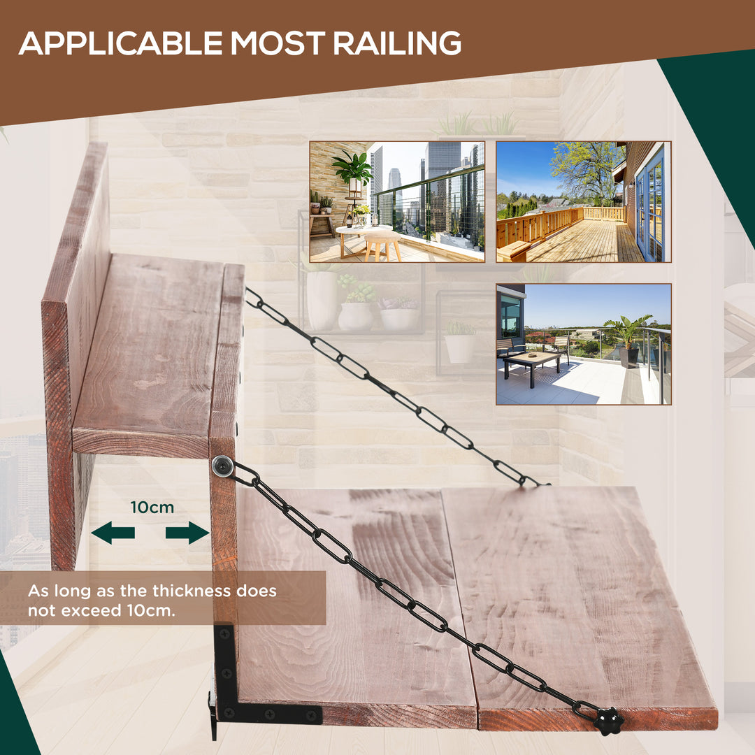 Outsunny Railing Hanging Table, Folding Balcony Table, Spruce Foldable Desk with Width 39.4 inch for Patio and Garden, Orange