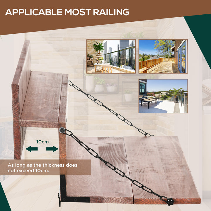 Outsunny Railing Hanging Table, Folding Balcony Table, Spruce Foldable Desk with Width 39.4 inch for Patio and Garden, Orange