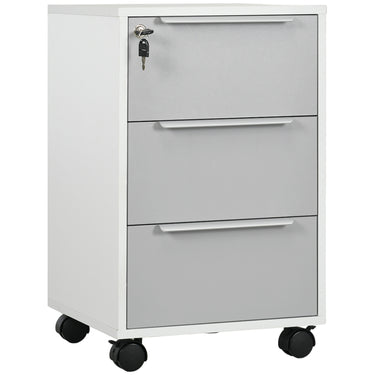 HOMCOM 3 Drawer File Cabinet with Wheels, Vertical Filing Cabinet with Lock, Grey