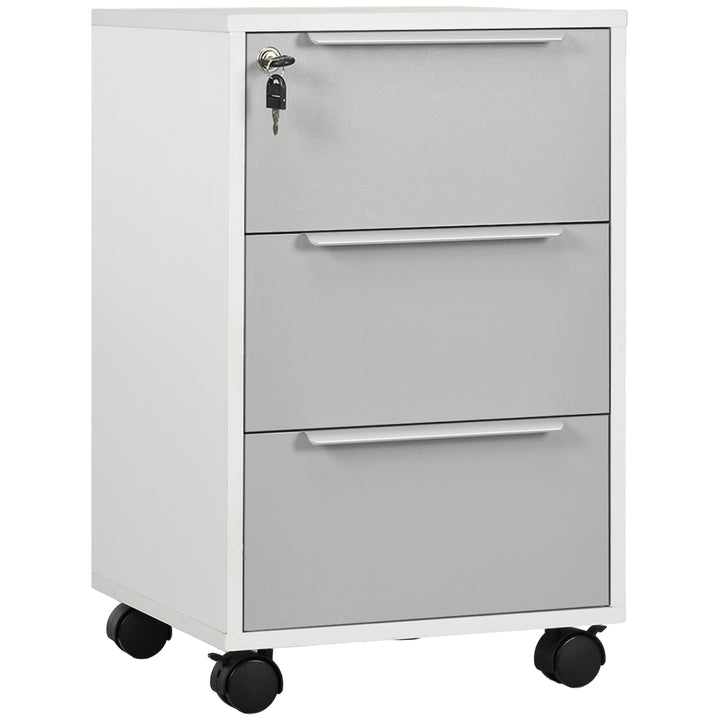 HOMCOM 3 Drawer File Cabinet with Wheels, Vertical Filing Cabinet with Lock, Grey