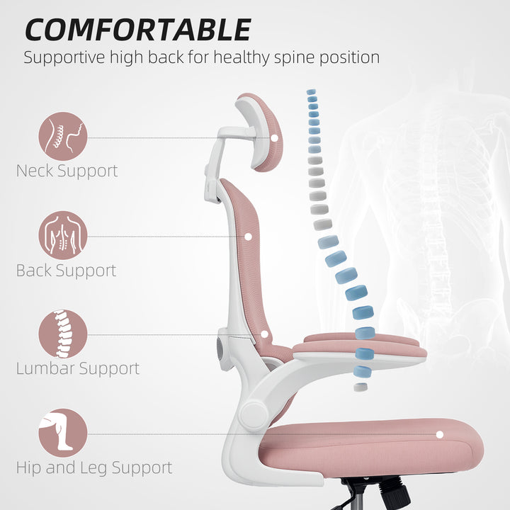 HOMCOM Ergonomic Mesh Office Chair, High Back Desk Chair with Rotatable Headrest, Flip-Up Armrests, Lumbar Support, Grey