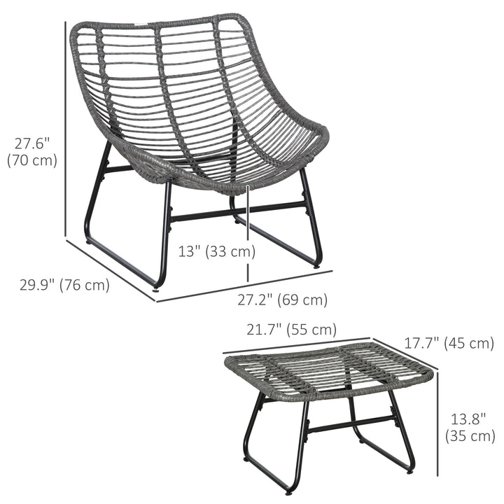 Outsunny Rattan Chair w/ Stool, Cushion, Adjustable Foot Pads, Natural