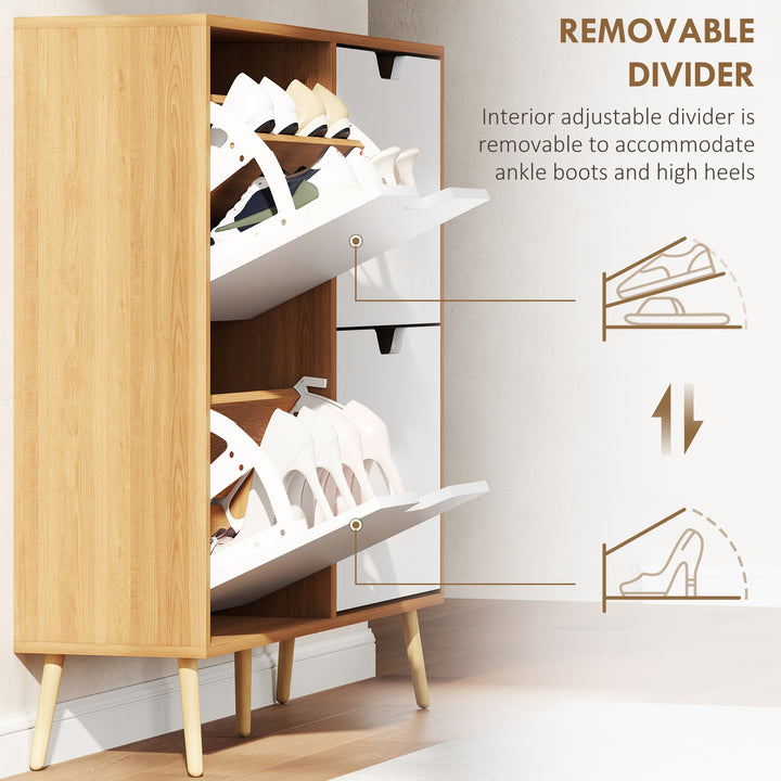 HOMCOM Shoe Storage Cabinet with 4 Flip Drawers and Adjustable Shelf, Shoe Cabinet for 8-16 Pairs of Shoes, Natural