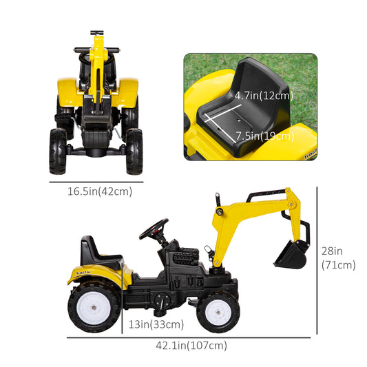 Aosom Ride on Tractor for Kids, Pedal Excavator Ride on Toy for 3 Year Old, Yellow