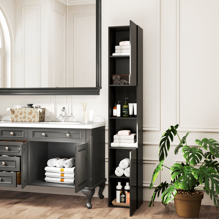 kleankin Tall Bathroom Cabinet, High Gloss Storage Cabinet with Doors and Adjustable Shelves, 11.8" x 11.8" x 71.5", White