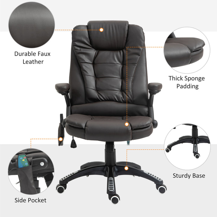 HOMCOM Office Chair Heated Ergonomic Massage Swivel Vibrating High Back Faux Leather Executive Chair Office (Brown)