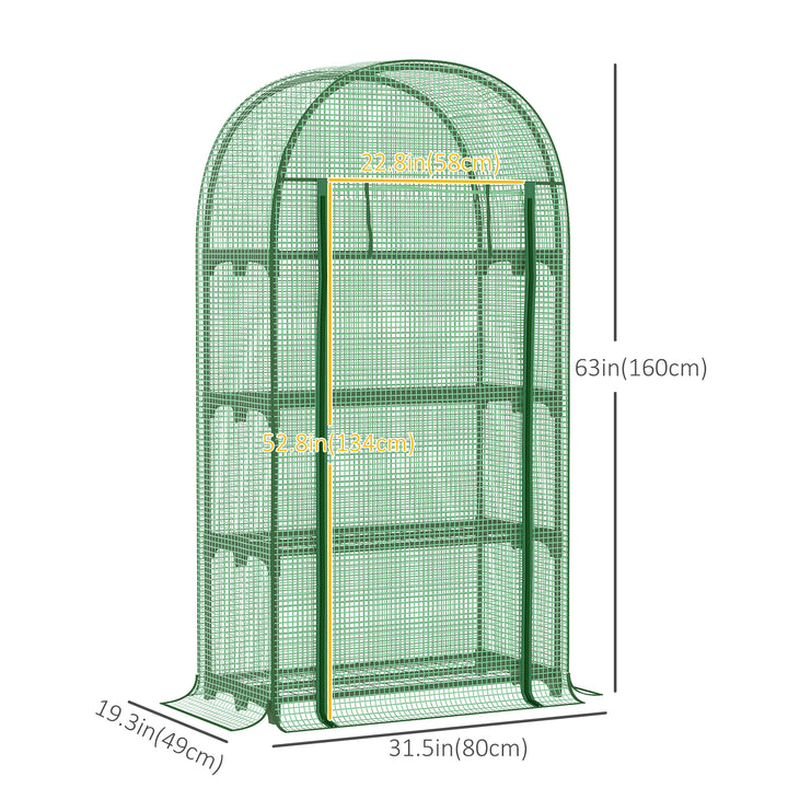 Outsunny Outdoor Mini Greenhouse, Portable Green House with Storage Shelves, Zippered Door, PE Cover, 31.5" x 19.3" x 63", Green