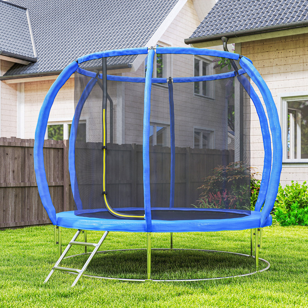 Soozier 8ft Trampoline Outdoor, ASTM Certified, with Circular Base, Enclosure Net, Ladder and Curved Poles