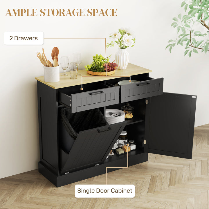HOMCOM Hidden Garbage Bin Cabinet, Tilt Out Trash Cabinet w/ 2 Drawers, Freestanding Kitchen Island for Laundry, Black