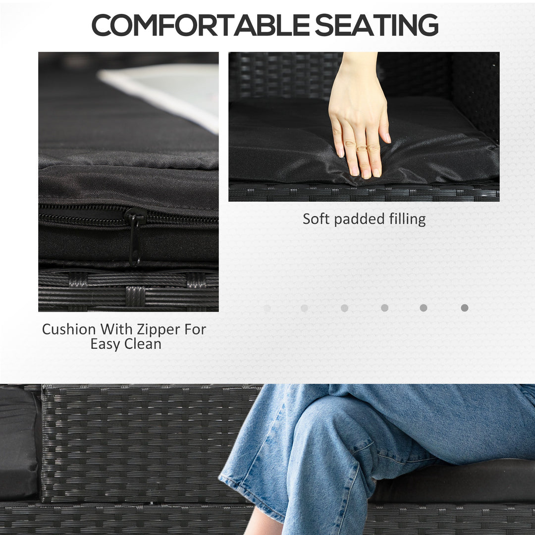 Outsunny Patio Furniture w/ Mid-Table PE Rattan Loveseat w/ Cushion, Cream White