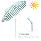 Outsunny 6FT Round Beach Umbrella with Tilt Mechanism, Outdoor UV Protection Sun Shaded Canopy with Push Button, Striped Green
