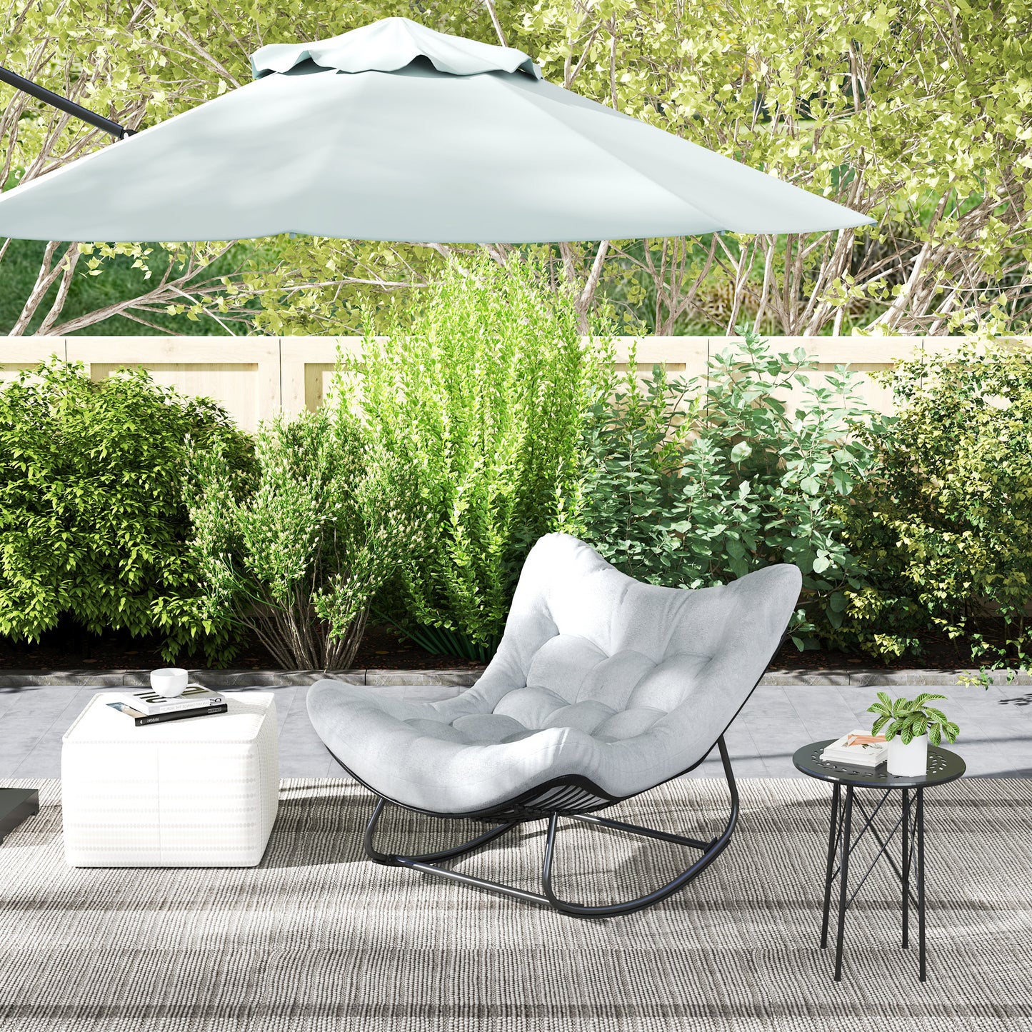 Outsunny Oversized Rattan Patio Egg Chair, Outdoor Rocking Chair with Padded Cushion for Indoor, Porch, Dark Grey