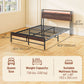 HOMCOM Queen Size Bed Frame with LED Lights and Charging Station, Queen Bed Frame with Storage Headboard, Noise-Free, Walnut