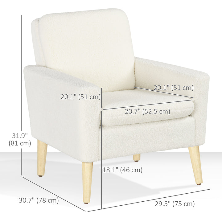 HOMCOM Fabric Accent Chair, Modern Upholstered Armchair with Wood Legs and Wide Padded Seat, Cream White