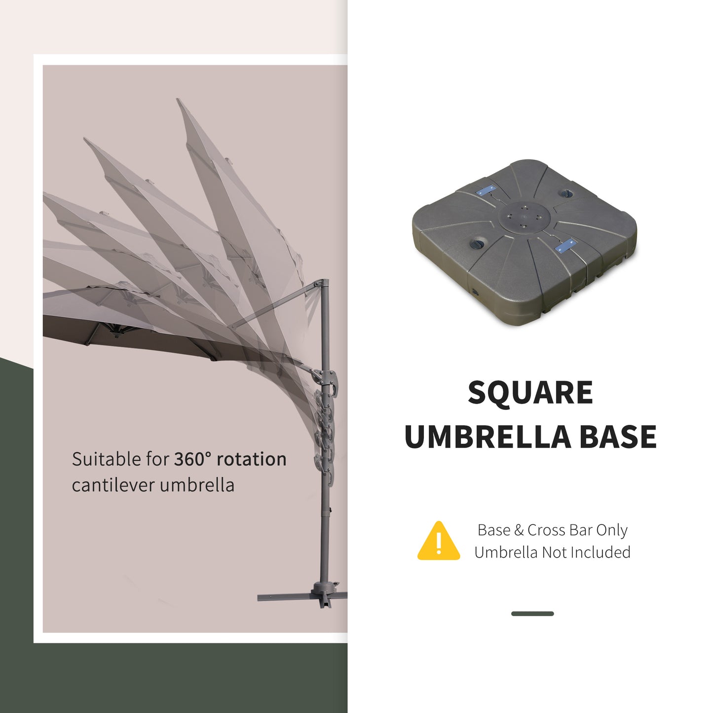 Outsunny Square Cantilever Patio Umbrella Base Water or Sand Filled with Wheels Crossbar Heavy-Duty Umbrella Stand Coffee