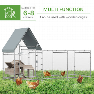 PawHut Walk In Chicken Run, Large Galvanized Chicken Coop, Hen Poultry House Cage, Rabbit Hutch Metal Enclosure with Water-Resist Cover for Outdoor Backyard Farm, 119" x 42" x 68"