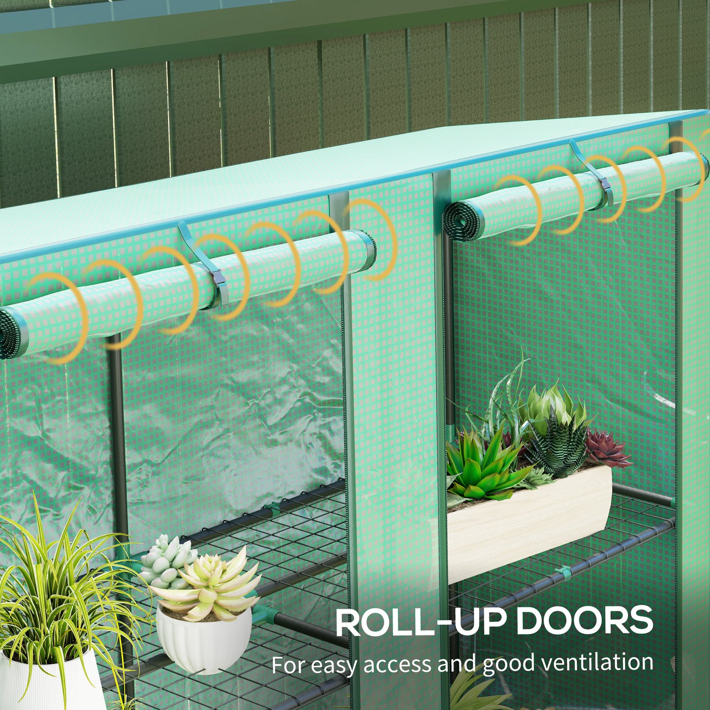 Outsunny Mini Greenhouse with 3 Tier Shelves, 3 Roll-Up Doors for Indoor Outdoor, Green