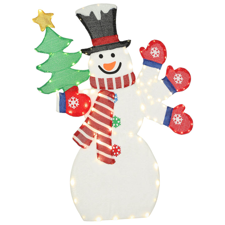 Outsunny 4FT Lighted Snowman, Light Up Christmas Decor with 148 LEDs, Stakes and Zip Ties, IP44 Waterproof for Outdoor Yard